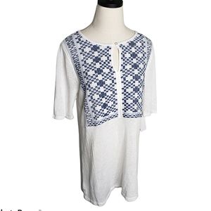 Linen Blend Knit Tunic Top Woven Morrocan Vibe Bodice J. Jill NWOT S